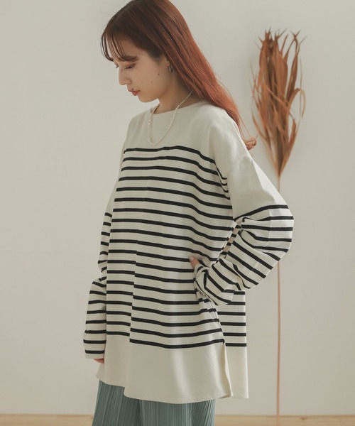 SENSE OF PLACE by URBAN RESEARCH（センスオブプレイスバイアーバンリサーチ）の「パネルボーダーバスクTシャツ（Tシャツ/カットソー・レディース・ブラック系その他/ホワイト系その他/ベージュ系その他・ONE）」の4枚目の写真