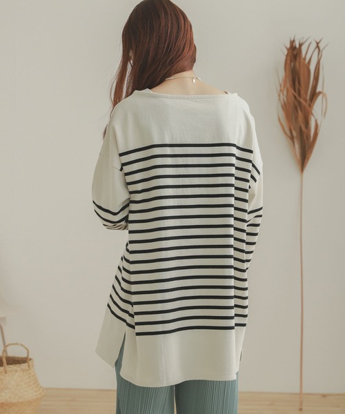 SENSE OF PLACE by URBAN RESEARCH（センスオブプレイスバイアーバンリサーチ）の「パネルボーダーバスクTシャツ（Tシャツ/カットソー・レディース・ブラック系その他/ホワイト系その他/ベージュ系その他・ONE）」の9枚目の写真