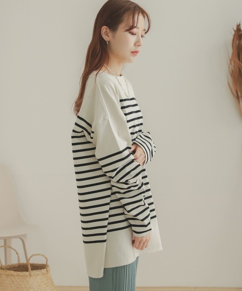 SENSE OF PLACE by URBAN RESEARCH（センスオブプレイスバイアーバンリサーチ）の「パネルボーダーバスクTシャツ（Tシャツ/カットソー・レディース・ブラック系その他/ホワイト系その他/ベージュ系その他・ONE）」の19枚目の写真