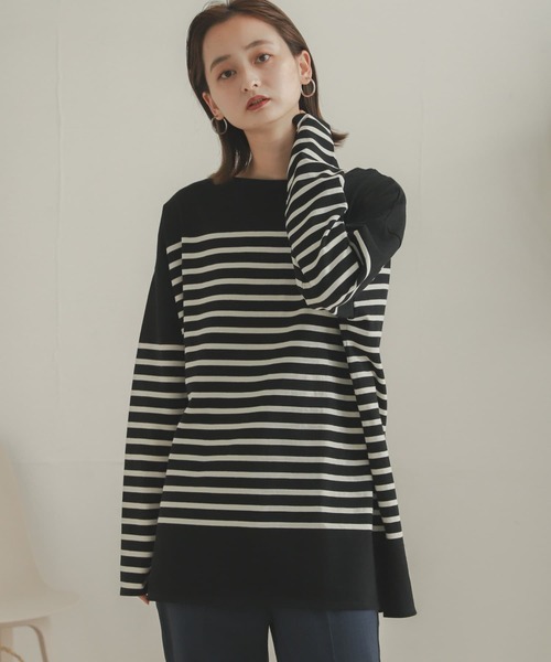 SENSE OF PLACE by URBAN RESEARCH（センスオブプレイスバイアーバンリサーチ）の「パネルボーダーバスクTシャツ（Tシャツ/カットソー・レディース・ブラック系その他/ホワイト系その他/ベージュ系その他・ONE）」の5枚目の写真