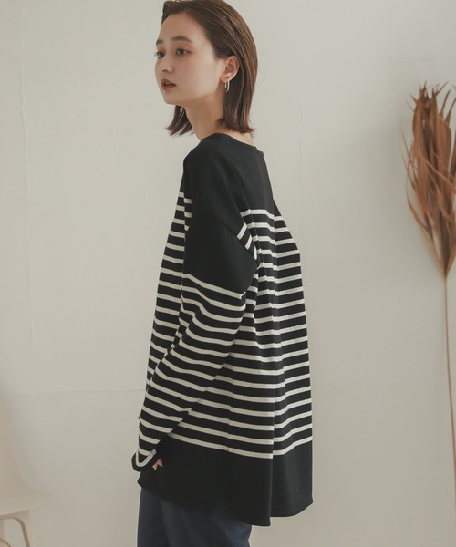 SENSE OF PLACE by URBAN RESEARCH（センスオブプレイスバイアーバンリサーチ）の「パネルボーダーバスクTシャツ（Tシャツ/カットソー・レディース・ブラック系その他/ホワイト系その他/ベージュ系その他・ONE）」の10枚目の写真