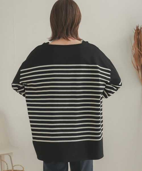 SENSE OF PLACE by URBAN RESEARCH（センスオブプレイスバイアーバンリサーチ）の「パネルボーダーバスクTシャツ（Tシャツ/カットソー・レディース・ブラック系その他/ホワイト系その他/ベージュ系その他・ONE）」の20枚目の写真