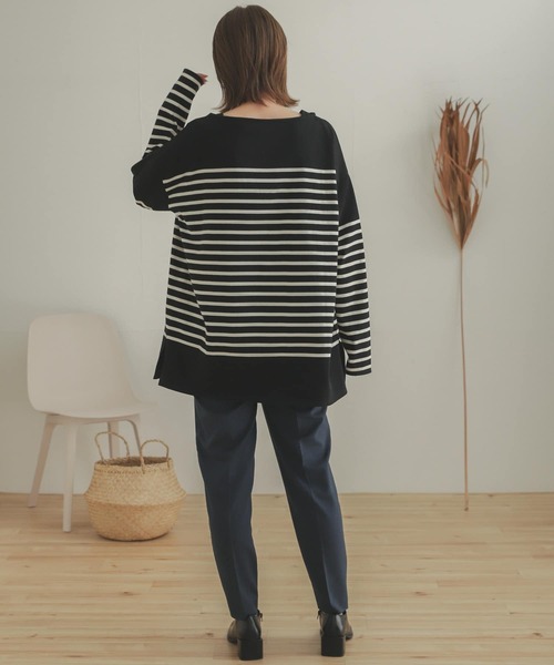 SENSE OF PLACE by URBAN RESEARCH（センスオブプレイスバイアーバンリサーチ）の「パネルボーダーバスクTシャツ（Tシャツ/カットソー・レディース・ブラック系その他/ホワイト系その他/ベージュ系その他・ONE）」の6枚目の写真