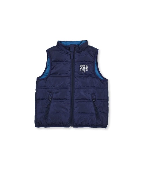 BeBe(ベベ)の「BeBe/リバーシブルロゴプリントハイネックダウンベスト(90~150cm)(ベスト・キッズ・グレー/ネイビー・90/150/140/130/120/110/100)」の1枚目の写真