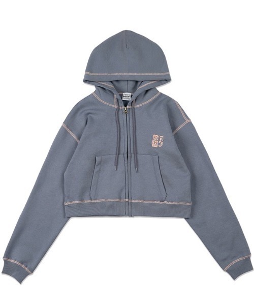 runningHIGH（ランニングハイ）の「【running high/ランニングハイ】STITCH POINT CROP ZIP UP HOODIE　ステッチ ポイント ショート丈 ファスナー パーカー（パーカー・レディース・ライトグレー/ブラック/ブルー・ONE SIZE）」の15枚目の写真