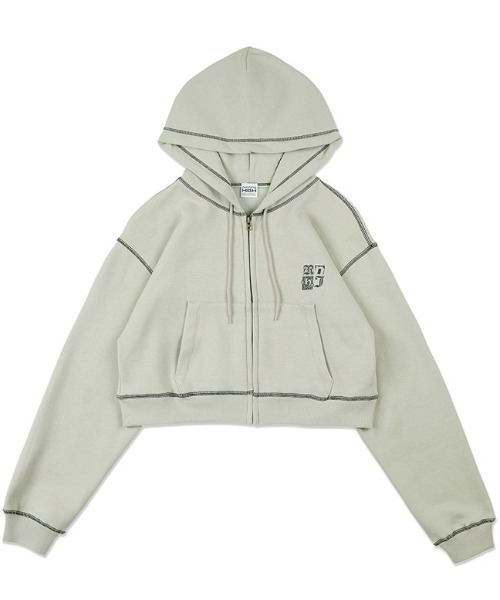 runningHIGH（ランニングハイ）の「【running high/ランニングハイ】STITCH POINT CROP ZIP UP HOODIE　ステッチ ポイント ショート丈 ファスナー パーカー（パーカー・レディース・ライトグレー/ブラック/ブルー・ONE SIZE）」の18枚目の写真