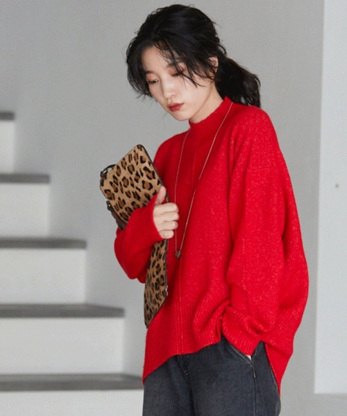 Doux archives（ドゥアルシーヴ）の「もちもちハイネックニットプルオーバー（ニット/セーター・レディース・グレー/レッド/ブルー/ピンク/ブラック・MEDIUM）」の5枚目の写真