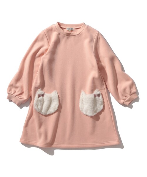 SHOO・LA・RUE（シューラルー）の「◆【90-140cm/速乾】CVC裏起毛ファーポケットワンピ（ワンピース・キッズ・ライトパープル/ベビーピンク・11/10/12/13/14/09）」の2枚目の写真