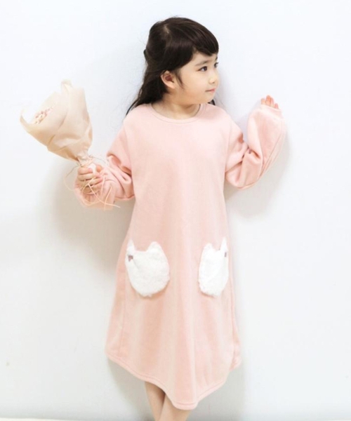 SHOO・LA・RUE（シューラルー）の「◆【90-140cm/速乾】CVC裏起毛ファーポケットワンピ（ワンピース・キッズ・ライトパープル/ベビーピンク・11/10/12/13/14/09）」の13枚目の写真