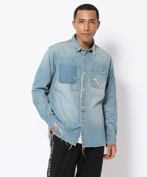 Uncut Bound(アンカットバウンド)の「Rinajour(リナジュール) MEN'S リペアデニムシャツ(シャツ/ブラウス・メンズ・インディゴブルー/ライトインディゴブルー・SMALL/MEDIUM/LARGE/X-LARGE)」の2枚目の写真