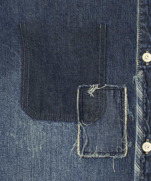 Uncut Bound(アンカットバウンド)の「Rinajour(リナジュール) MEN'S リペアデニムシャツ(シャツ/ブラウス・メンズ・インディゴブルー/ライトインディゴブルー・SMALL/MEDIUM/LARGE/X-LARGE)」の10枚目の写真