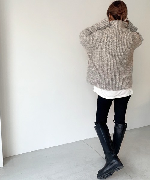 CANAL JEAN（キャナルジーン）の「via j(ヴィアジェイ) MIXあぜハイネックニット（ニット/セーター・レディース・グレー/ベージュ/グリーン/ブルー・ONE SIZE）」の14枚目の写真