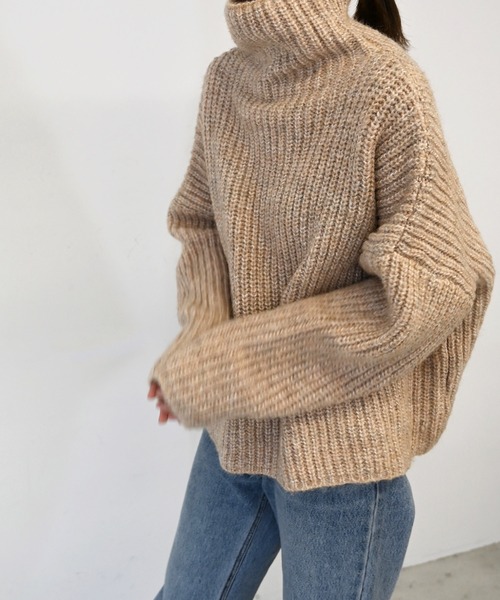 CANAL JEAN（キャナルジーン）の「via j(ヴィアジェイ) MIXあぜハイネックニット（ニット/セーター・レディース・グレー/ベージュ/グリーン/ブルー・ONE SIZE）」の12枚目の写真