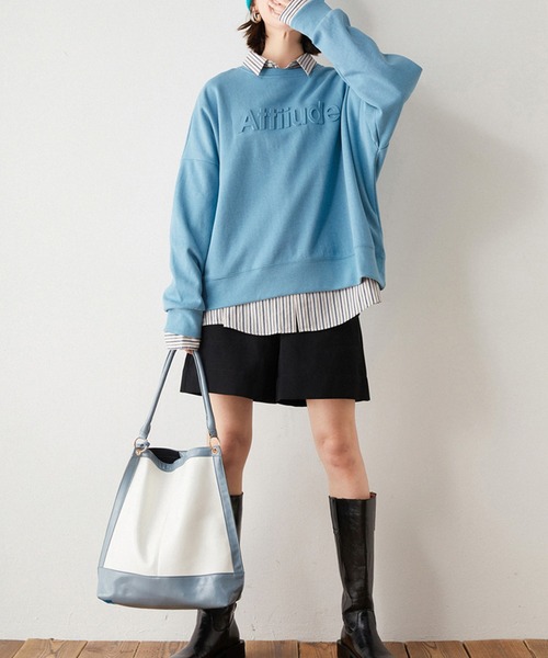 Leja（レジャ）の「【ELCY】ロゴ入りクルーネックオーバーサイズスウェット（Tシャツ/カットソー・レディース・ホワイト/ブラック/ピンク/ブルー・FREE）」の11枚目の写真