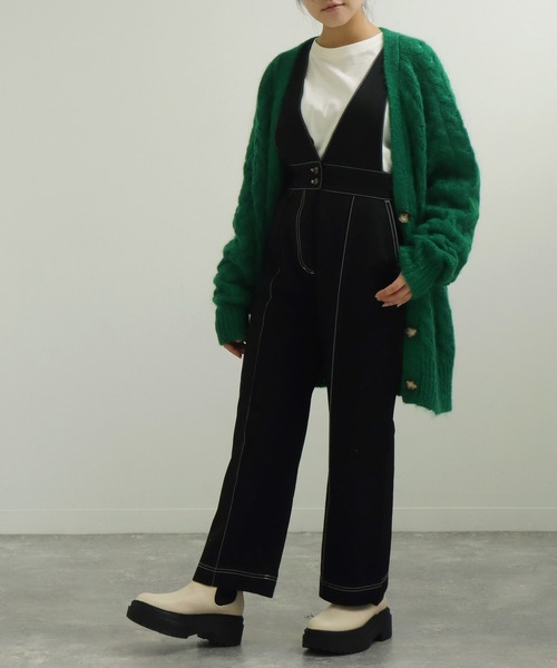 AULI（アウリィ）の「【低身長向けサイズ】配色ステッチサロペットパンツ（サロペット/オーバーオール・レディース・ブラック/ベージュ/レッド・S/XS/XXS）」の17枚目の写真