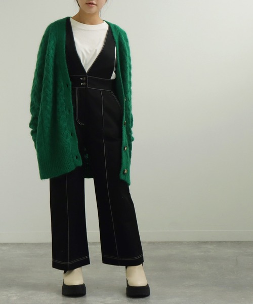 AULI（アウリィ）の「【低身長向けサイズ】配色ステッチサロペットパンツ（サロペット/オーバーオール・レディース・ブラック/ベージュ/レッド・S/XS/XXS）」の15枚目の写真