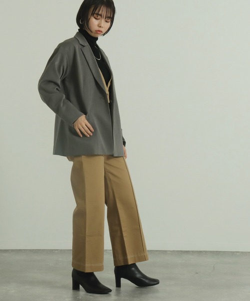 AULI（アウリィ）の「【低身長向けサイズ】配色ステッチサロペットパンツ（サロペット/オーバーオール・レディース・ブラック/ベージュ/レッド・S/XS/XXS）」の8枚目の写真