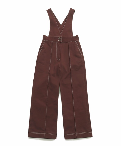 AULI（アウリィ）の「【低身長向けサイズ】配色ステッチサロペットパンツ（サロペット/オーバーオール・レディース・ブラック/ベージュ/レッド・S/XS/XXS）」の12枚目の写真