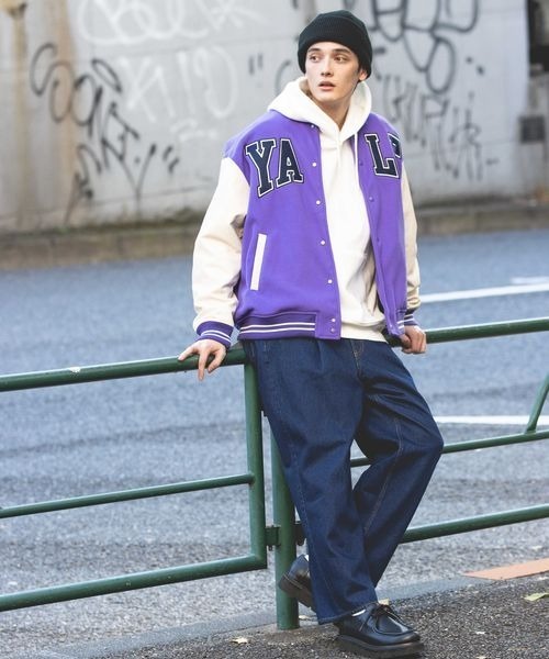 RAGEBLUE（レイジブルー）の「YALEコラボ/カレッジビッグスタジャン/260271（スタジャン・メンズ・パープル/オフホワイト・MEDIUM/LARGE）」の16枚目の写真