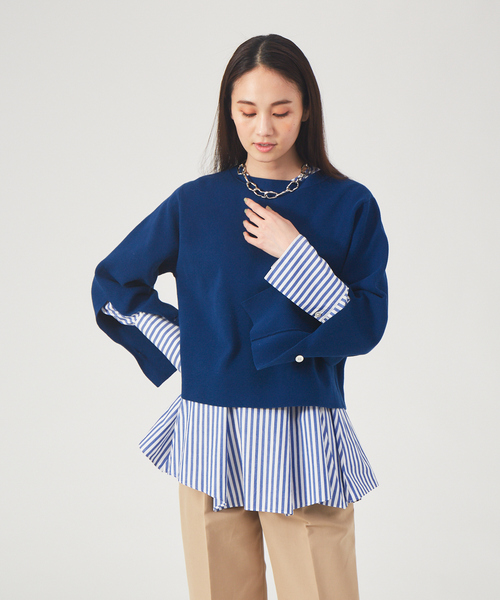 qualite(カリテ)の「ミラノリブフォルムニットプルオーバー(ニット/セーター・レディース・ブルー/イエロー/ベージュ・フリー)」の3枚目の写真