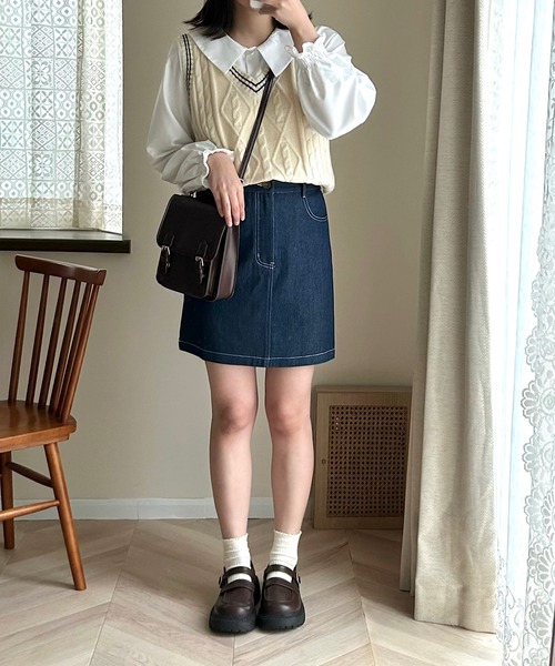 あちゃちゅむ ムチャチャ パッチデニムスカート ひざ丈 サイズ1 M E381 あちゃちゅむ ムチャチャ パッチデニムスカート ひざ丈 サイズ1 M E381