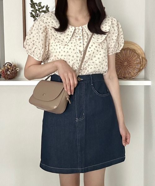 細見え膝丈デニムスカート（デニムスカート）｜Cham.（チャム）の