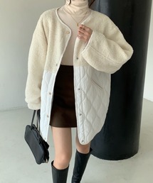 ボア切り替えキルティングノーカラーコート