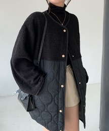 ボア切り替えキルティングノーカラーコート