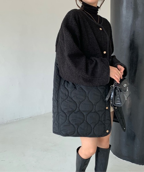 emi+（エミプラス）の「ボア切り替えキルティングノーカラーコート（ノーカラーコート・レディース・アイボリー/ブラック/カーキ/ブラウン/チャコールグレー/ネイビー/ブルーグレー/モカ/ホワイト・FREE/M/L）」の10枚目の写真