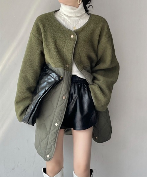 emi+（エミプラス）の「ボア切り替えキルティングノーカラーコート（ノーカラーコート・レディース・アイボリー/ブラック/カーキ/ブラウン/チャコールグレー/ネイビー/ブルーグレー/モカ/ホワイト・FREE/M/L）」の22枚目の写真