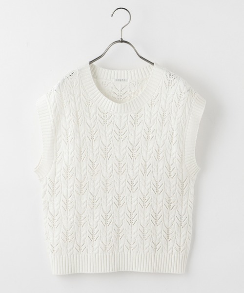 Honeys（ハニーズ）の「透かし編ベスト（ベスト・レディース・アイボリー/イエロー系その他/ベージュ・S/M/L）」の6枚目の写真