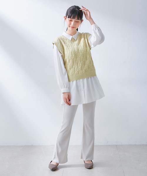 Honeys（ハニーズ）の「透かし編ベスト（ベスト・レディース・アイボリー/イエロー系その他/ベージュ・S/M/L）」の8枚目の写真