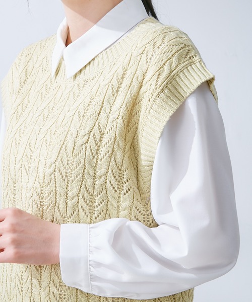 Honeys（ハニーズ）の「透かし編ベスト（ベスト・レディース・アイボリー/イエロー系その他/ベージュ・S/M/L）」の13枚目の写真