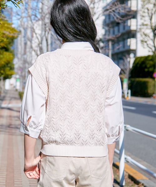 Honeys（ハニーズ）の「透かし編ベスト（ベスト・レディース・アイボリー/イエロー系その他/ベージュ・S/M/L）」の20枚目の写真