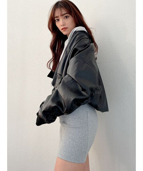 GYDA（ジェイダ）の「GYDA PATTERN ショートBZ（ブルゾン・レディース・ブラック/オフホワイト・FREE）」の2枚目の写真