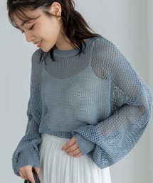 メッシュ編みサイドスリットプルオーバー