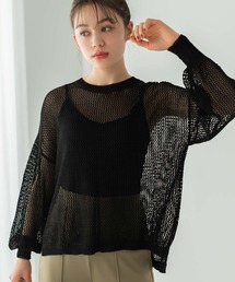 メッシュ編みサイドスリットプルオーバー