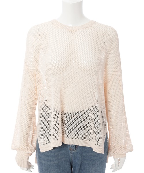 Edit Sheen(エディットシーン)の「メッシュ編みサイドスリットプルオーバー(ニット/セーター・レディース・ブラック/ベージュ/ブルー・M)」の4枚目の写真