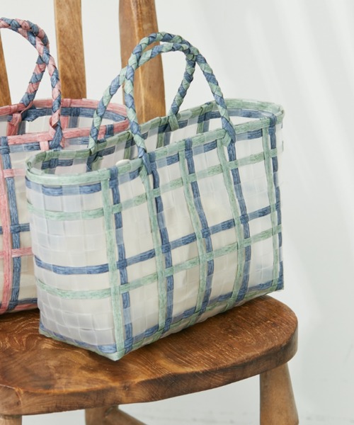 Green Parks(グリーンパークス)の「プラカゴバッグ 小(トートバッグ・レディース・ピンク/グリーン・FREE)」の2枚目の写真