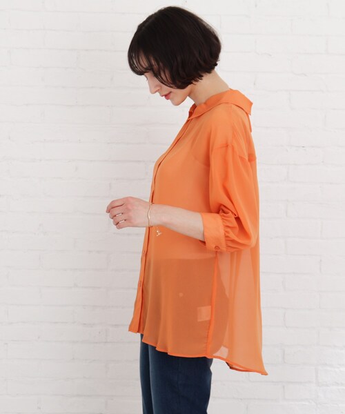 Cutie Blonde（キューティーブロンド）の「◆【S-L】シアーバックリボンブラウス（シャツ/ブラウス・レディース・ライトブルー/オフホワイト/ダークオレンジ・01/02/03）」の6枚目の写真