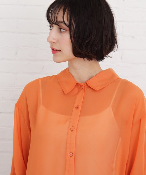 Cutie Blonde（キューティーブロンド）の「◆【S-L】シアーバックリボンブラウス（シャツ/ブラウス・レディース・ライトブルー/オフホワイト/ダークオレンジ・01/02/03）」の8枚目の写真