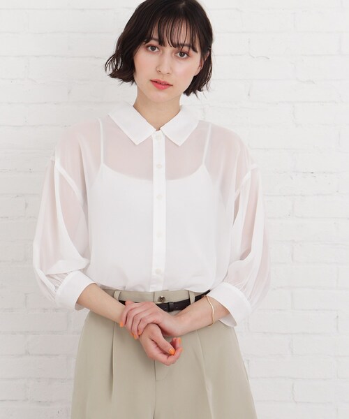 Cutie Blonde（キューティーブロンド）の「◆【S-L】シアーバックリボンブラウス（シャツ/ブラウス・レディース・ライトブルー/オフホワイト/ダークオレンジ・01/02/03）」の13枚目の写真