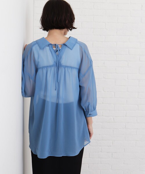 Cutie Blonde（キューティーブロンド）の「◆【S-L】シアーバックリボンブラウス（シャツ/ブラウス・レディース・ライトブルー/オフホワイト/ダークオレンジ・01/02/03）」の22枚目の写真