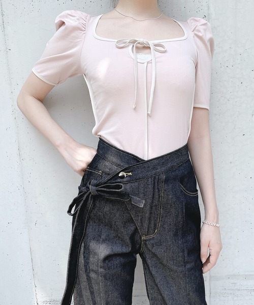 lilLilly（リルリリー）の「【再入荷】チャイナライク４wayトップス（Tシャツ/カットソー・レディース・ホワイト/ブラック/ミント/ピンク/ブルー/ブラック×ホワイト・FREE）」の14枚目の写真