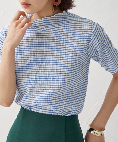 BELLUNA PLUS(ベルーナ)の「エアリー素材メロー配色半袖プルオーバー(Tシャツ/カットソー・レディース・ブラック/サックスブルー/グリーン・MEDIUM/LARGE)」の19枚目の写真