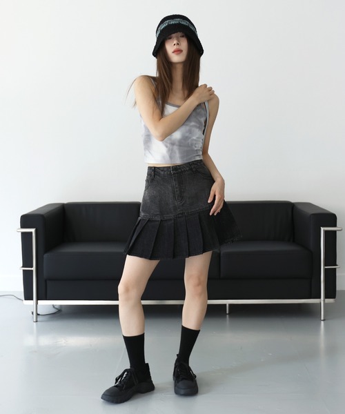 ANDMARY ハート型ポケット デニムミニスカート ANDMARY】Heart hip denim skirt
