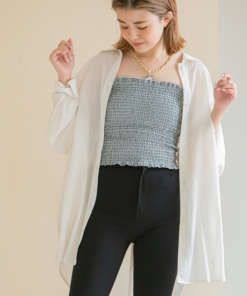 U by SPICK&SPAN(ユーバイスピックアンドスパン)の「ギンガムシャーリングベアトップ(チューブトップ・レディース・ホワイト/ブラック・FREE)」の21枚目の写真