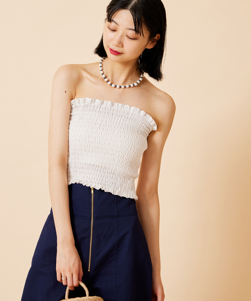 U by SPICK&SPAN(ユーバイスピックアンドスパン)の「ギンガムシャーリングベアトップ(チューブトップ・レディース・ホワイト/ブラック・FREE)」の18枚目の写真