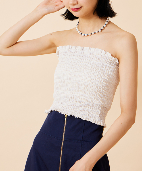 U by SPICK&SPAN(ユーバイスピックアンドスパン)の「ギンガムシャーリングベアトップ(チューブトップ・レディース・ホワイト/ブラック・FREE)」の22枚目の写真