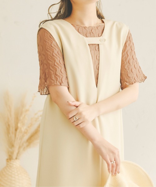 Ambre Neige(アンブルネージュ)の「シアーウェーブトップス/【WEB/EC限定商品】(Tシャツ/カットソー・レディース・ブラック/ダークブラウン/ベージュ/アイボリー・FREE)」の4枚目の写真